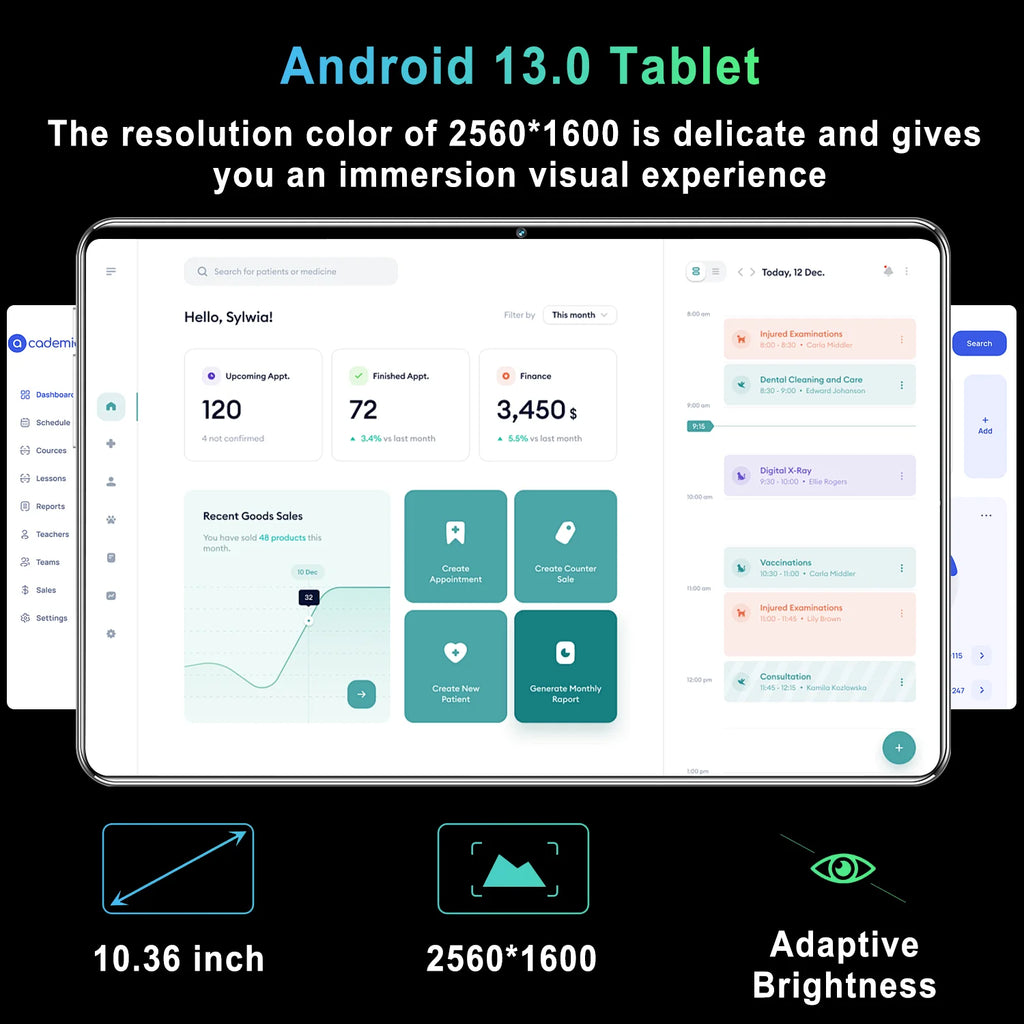 2025 5G tablette Android 13.0 tout neuf 10.36 pouces 16GB RAM 1TB ROM tablette 16MP 32MP 12000mAh 10 cœurs WIFI Bluetooth réseau tablette