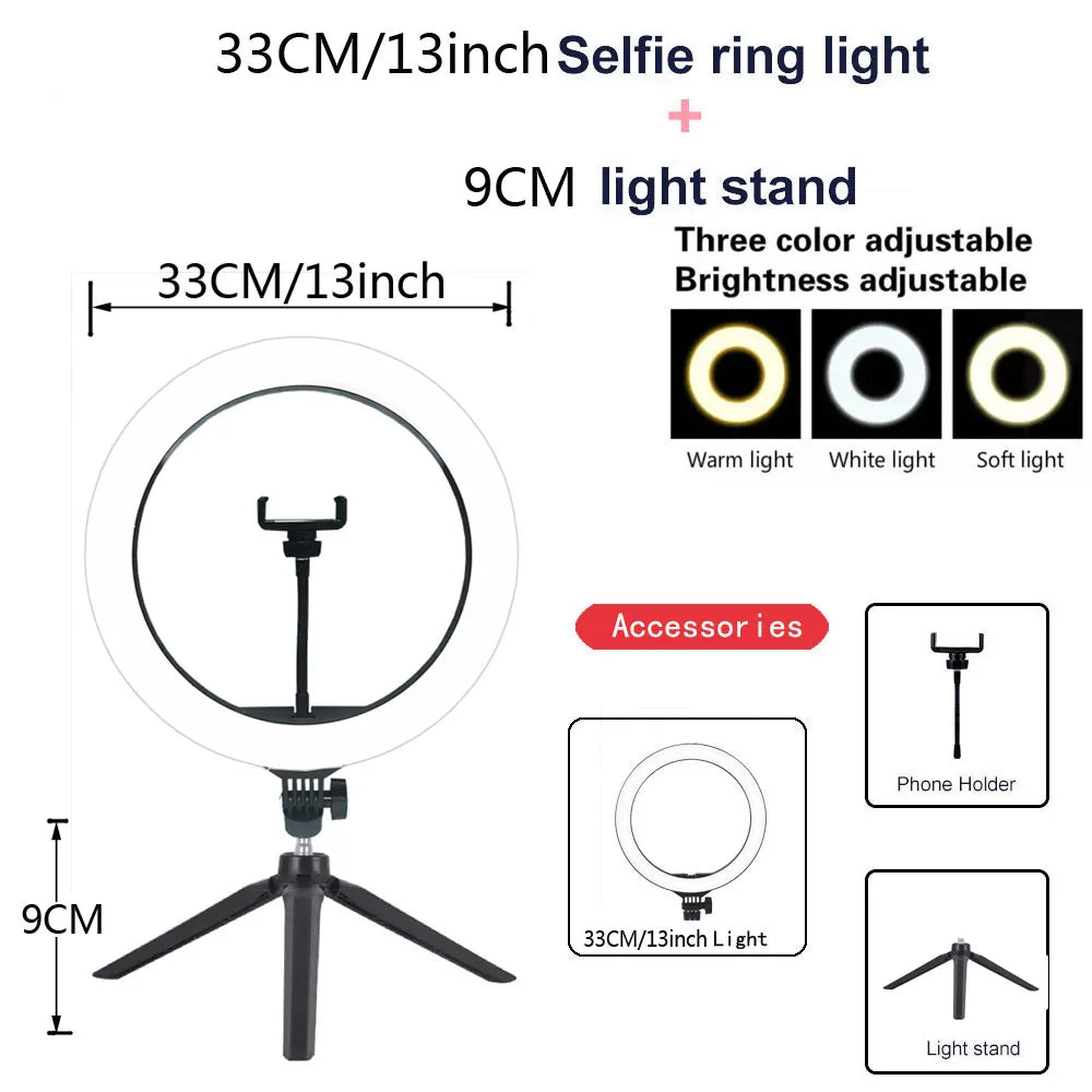 26 33CM lumières vidéo lumière variable Selfie LED anneau lumineux USB anneau lampe d'éclairage avec trépied pour faire Youtube Ringlight