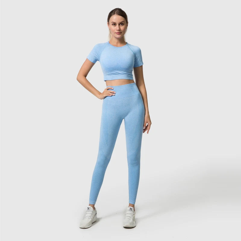 WAREBALL Vêtements de yoga, tenue et costume de sport et entrainement en gym et fitness, ensemble de 2, 3 ou 5 pièces pour femmes, haut court avec manches longues et leggings de haute taille