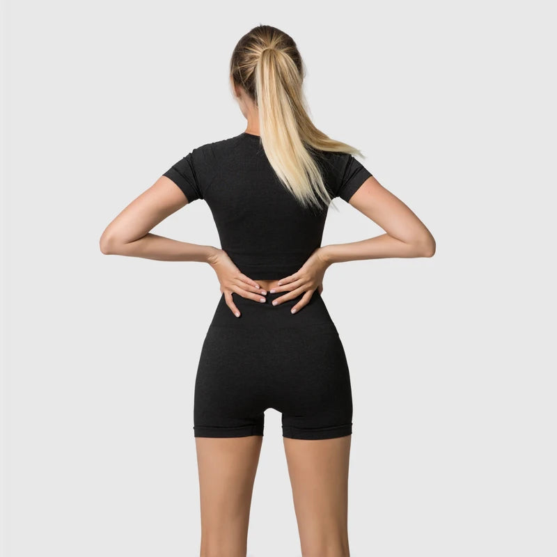 WAREBALL Vêtements de yoga, tenue et costume de sport et entrainement en gym et fitness, ensemble de 2, 3 ou 5 pièces pour femmes, haut court avec manches longues et leggings de haute taille