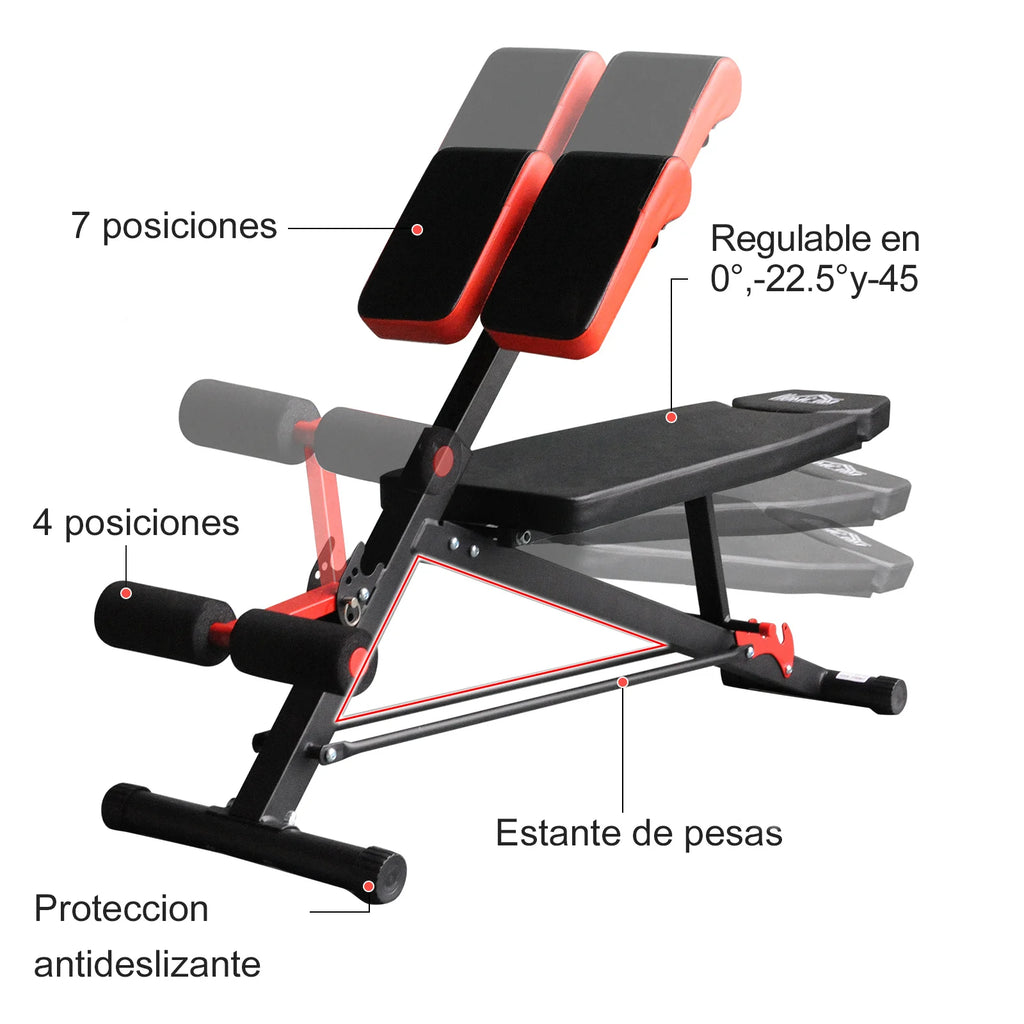 Banc d'haltères MCOM Ruby pliable, salle de bain, avec 4 niveaux de hauteur réglables, musculation pour l'entraînement