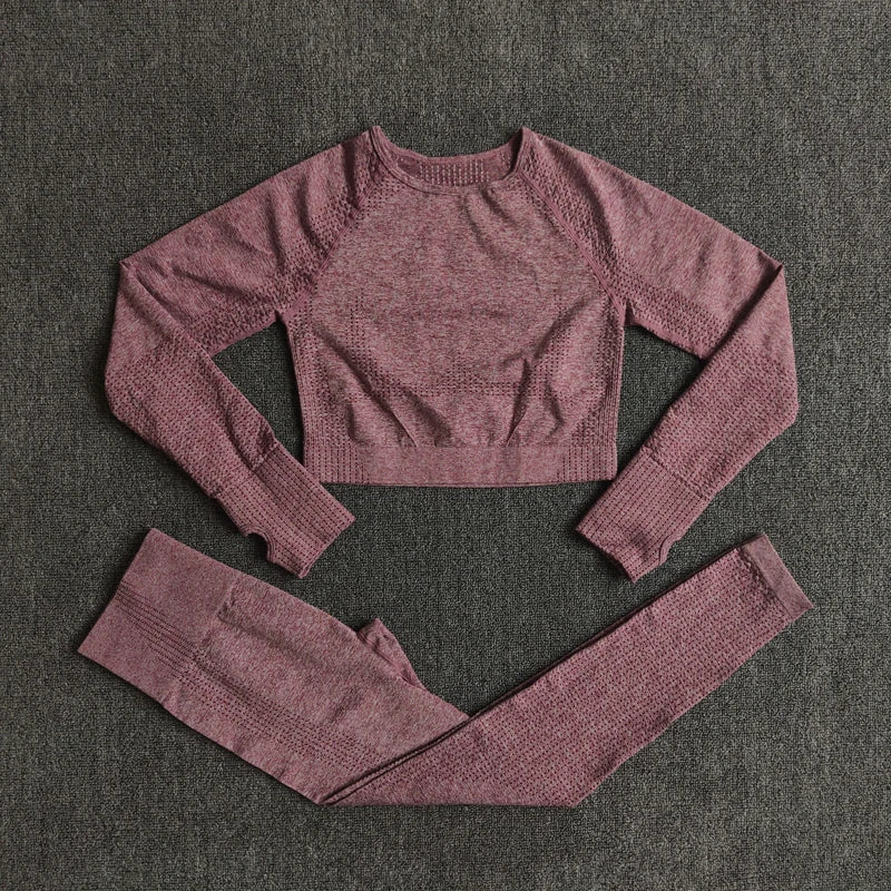 WAREBALL Vêtements de yoga, tenue et costume de sport et entrainement en gym et fitness, ensemble de 2, 3 ou 5 pièces pour femmes, haut court avec manches longues et leggings de haute taille