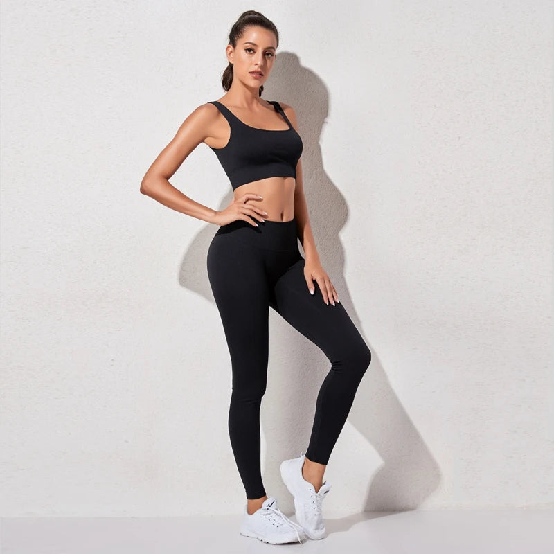 WAREBALL Ensemble de Vêtements de Yoga, Legging, Brassière et Haut à Manches longues, Sans Couture, Top Court, pour le Sport, le Fitness et Gym, pour Femme