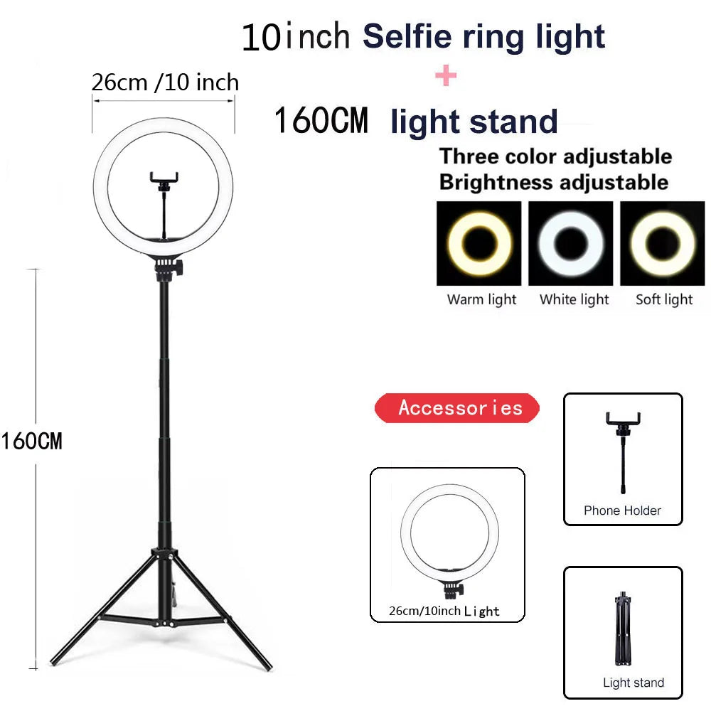26 33CM lumières vidéo lumière variable Selfie LED anneau lumineux USB anneau lampe d'éclairage avec trépied pour faire Youtube Ringlight