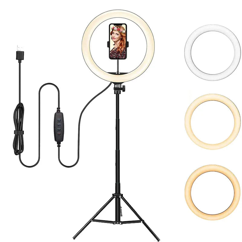 26 33CM lumières vidéo lumière variable Selfie LED anneau lumineux USB anneau lampe d'éclairage avec trépied pour faire Youtube Ringlight