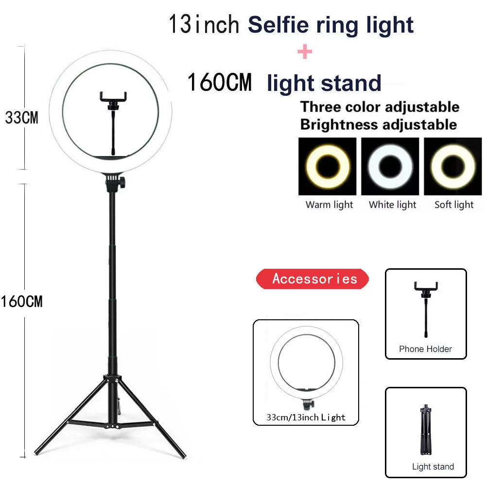 26 33CM lumières vidéo lumière variable Selfie LED anneau lumineux USB anneau lampe d'éclairage avec trépied pour faire Youtube Ringlight