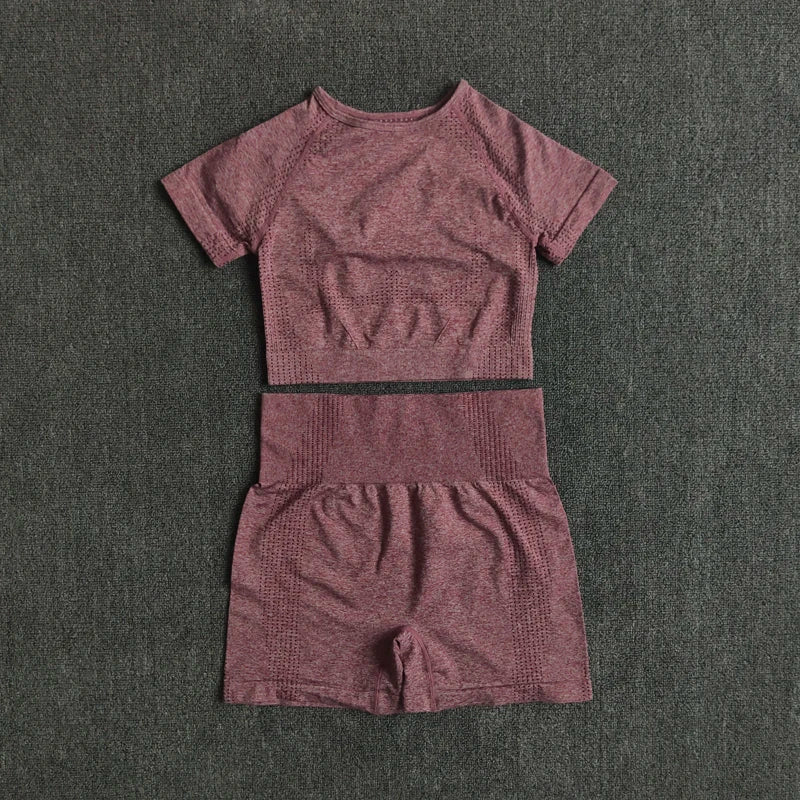 WAREBALL Vêtements de yoga, tenue et costume de sport et entrainement en gym et fitness, ensemble de 2, 3 ou 5 pièces pour femmes, haut court avec manches longues et leggings de haute taille