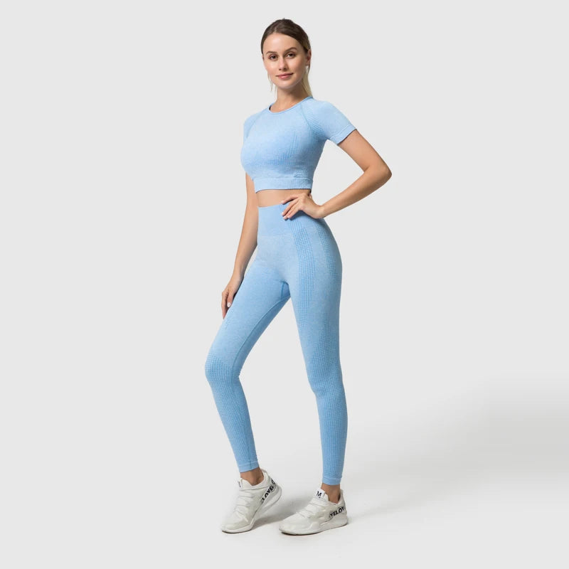 WAREBALL Vêtements de yoga, tenue et costume de sport et entrainement en gym et fitness, ensemble de 2, 3 ou 5 pièces pour femmes, haut court avec manches longues et leggings de haute taille