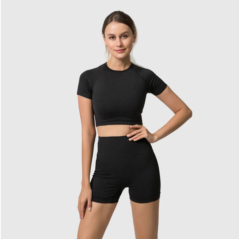 WAREBALL Vêtements de yoga, tenue et costume de sport et entrainement en gym et fitness, ensemble de 2, 3 ou 5 pièces pour femmes, haut court avec manches longues et leggings de haute taille