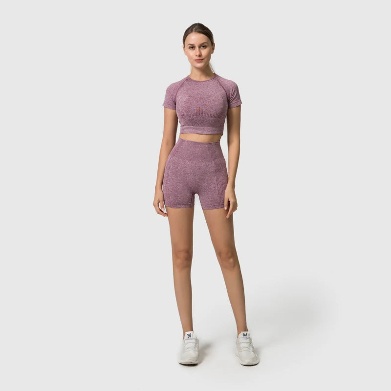 WAREBALL Vêtements de yoga, tenue et costume de sport et entrainement en gym et fitness, ensemble de 2, 3 ou 5 pièces pour femmes, haut court avec manches longues et leggings de haute taille