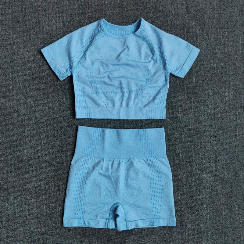 WAREBALL Vêtements de yoga, tenue et costume de sport et entrainement en gym et fitness, ensemble de 2, 3 ou 5 pièces pour femmes, haut court avec manches longues et leggings de haute taille