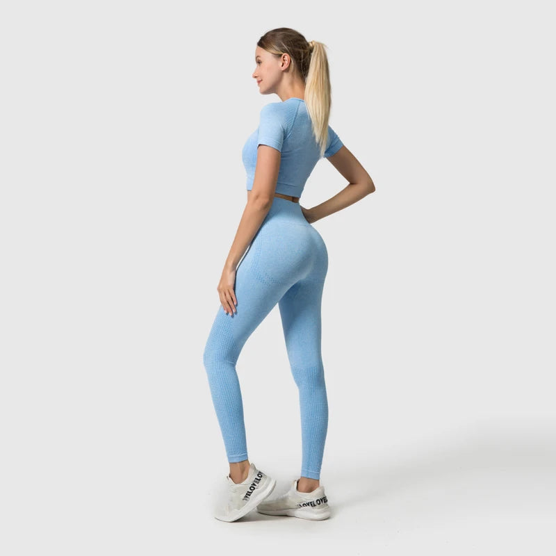 WAREBALL Vêtements de yoga, tenue et costume de sport et entrainement en gym et fitness, ensemble de 2, 3 ou 5 pièces pour femmes, haut court avec manches longues et leggings de haute taille