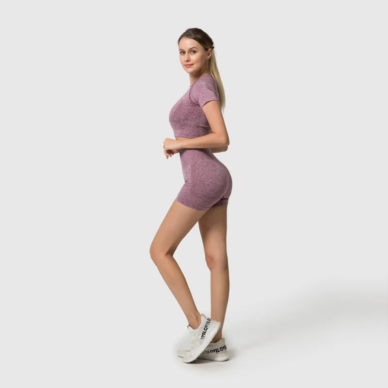 WAREBALL Vêtements de yoga, tenue et costume de sport et entrainement en gym et fitness, ensemble de 2, 3 ou 5 pièces pour femmes, haut court avec manches longues et leggings de haute taille