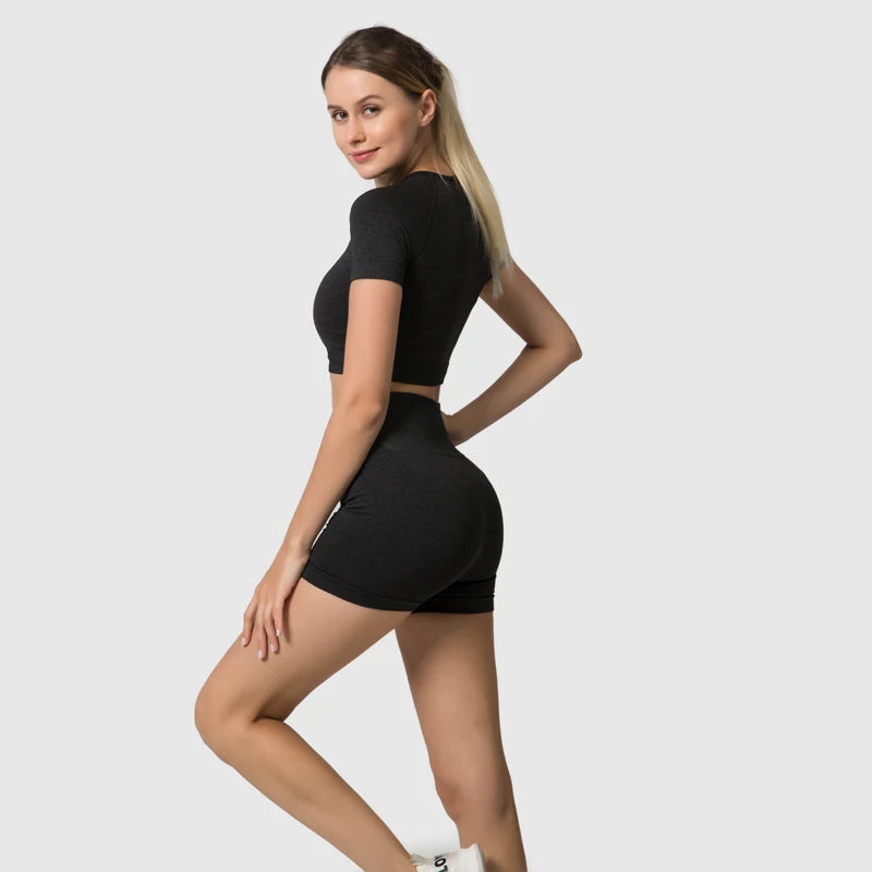 WAREBALL Vêtements de yoga, tenue et costume de sport et entrainement en gym et fitness, ensemble de 2, 3 ou 5 pièces pour femmes, haut court avec manches longues et leggings de haute taille