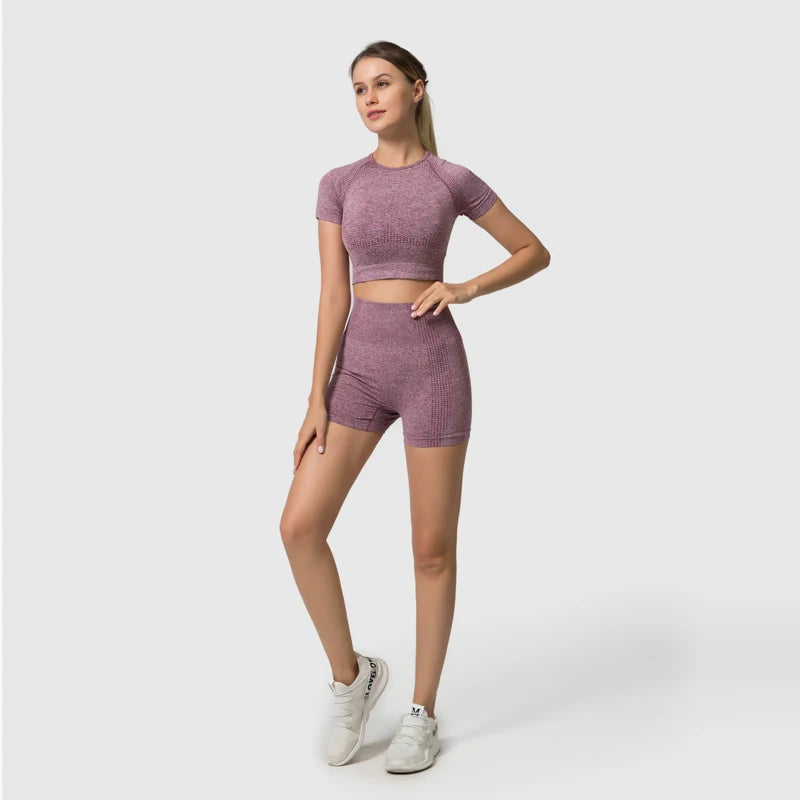 WAREBALL Vêtements de yoga, tenue et costume de sport et entrainement en gym et fitness, ensemble de 2, 3 ou 5 pièces pour femmes, haut court avec manches longues et leggings de haute taille