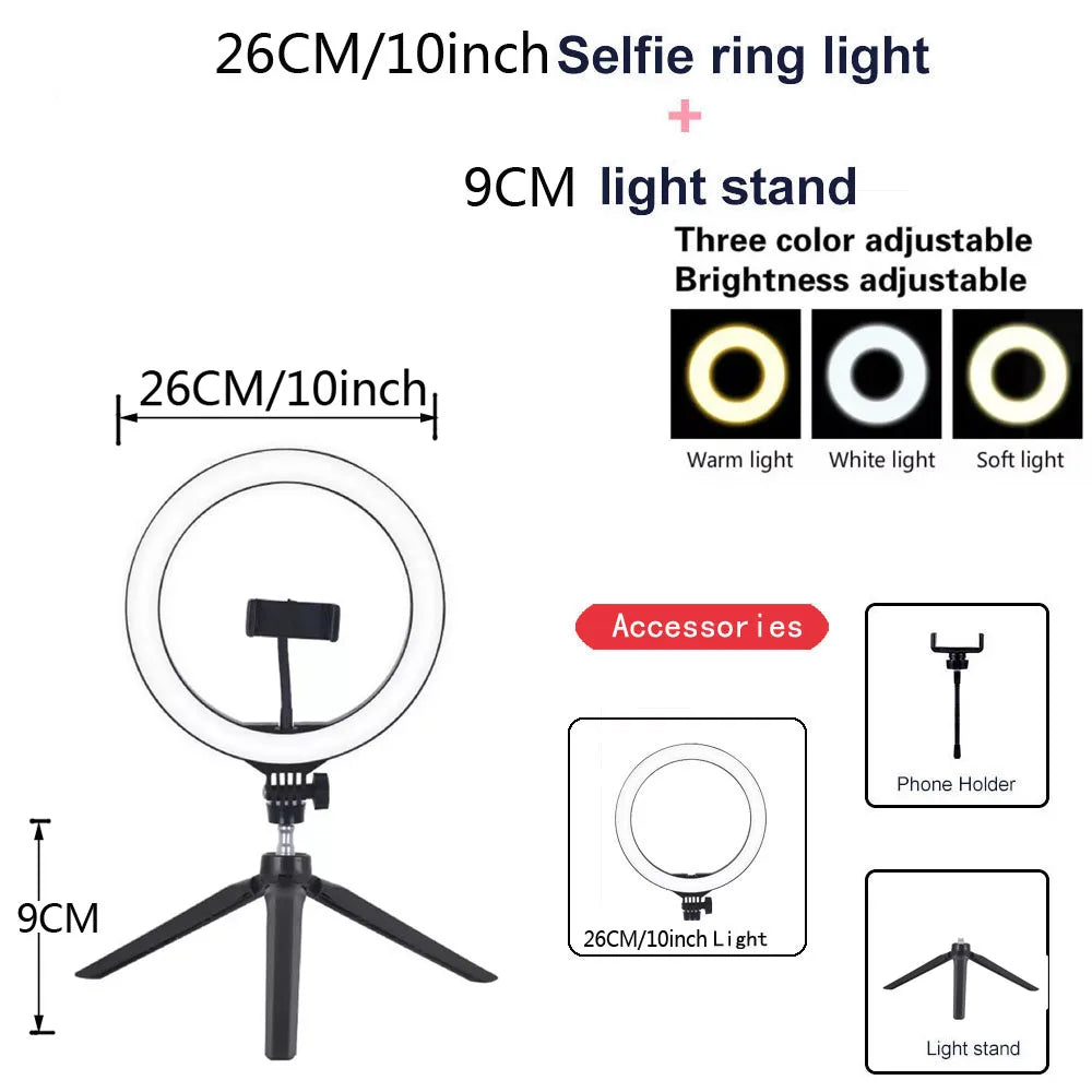 26 33CM lumières vidéo lumière variable Selfie LED anneau lumineux USB anneau lampe d'éclairage avec trépied pour faire Youtube Ringlight