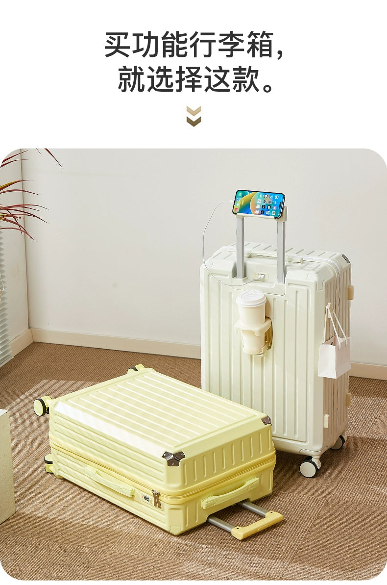 Bagage multifonctionnel pour femmes, valise d'embarquement 20 en voyage, mot de passe, boîte en cuir, roues silencieuses épaisses, nouvelle collection 2025