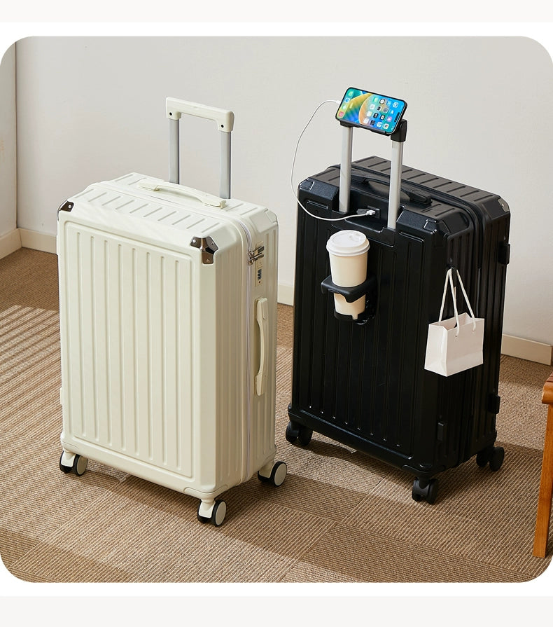 Bagage multifonctionnel pour femmes, valise d'embarquement 20 en voyage, mot de passe, boîte en cuir, roues silencieuses épaisses, nouvelle collection 2025