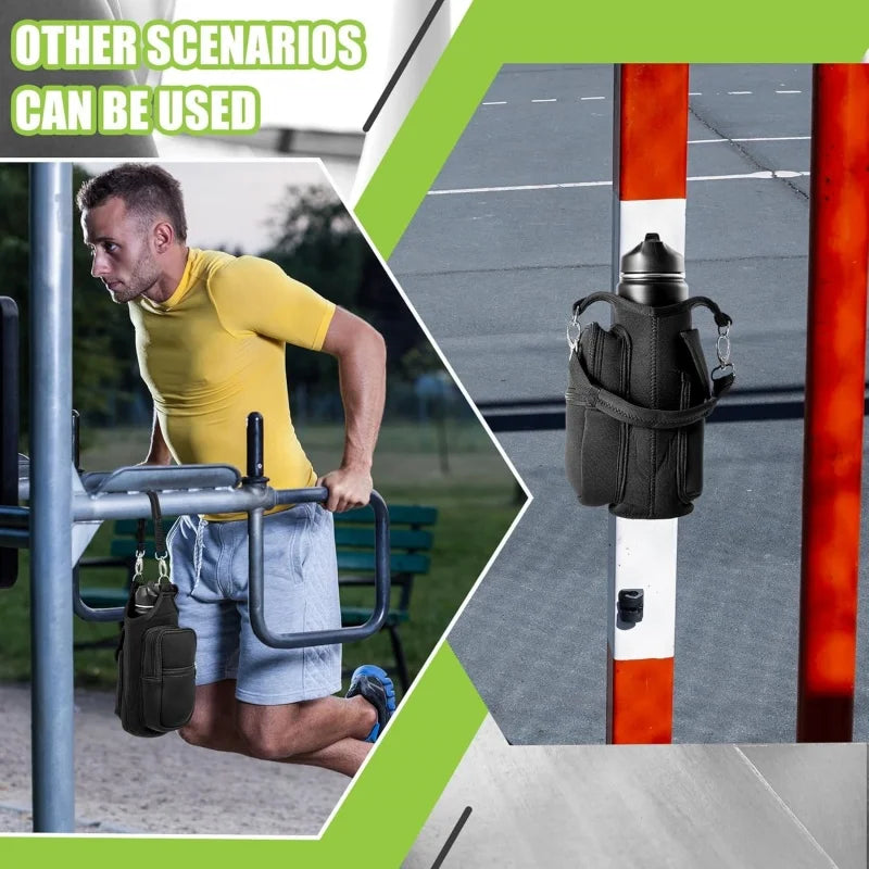 Porte-bouteille d'eau magnétique, sac de transport de bouteille d'eau de gymnastique avec poignée de poche pour téléphone, bandoulière, 6 aimants intégrés, bouteille d'eau