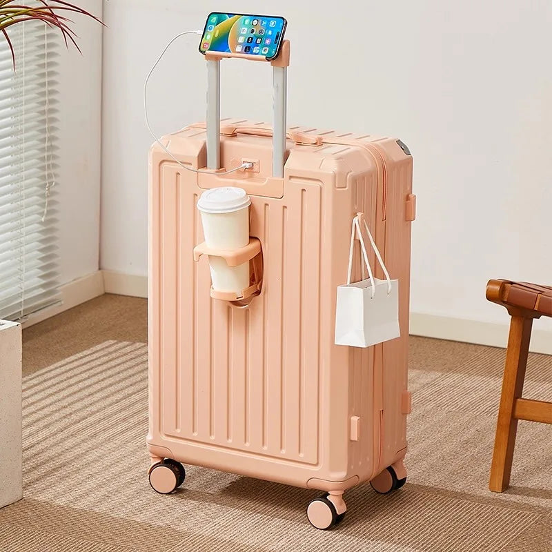 Bagage multifonctionnel pour femmes, valise d'embarquement 20 en voyage, mot de passe, boîte en cuir, roues silencieuses épaisses, nouvelle collection 2025