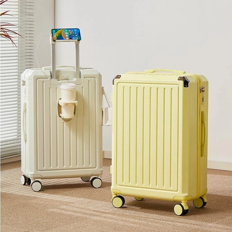 Bagage multifonctionnel pour femmes, valise d'embarquement 20 en voyage, mot de passe, boîte en cuir, roues silencieuses épaisses, nouvelle collection 2025