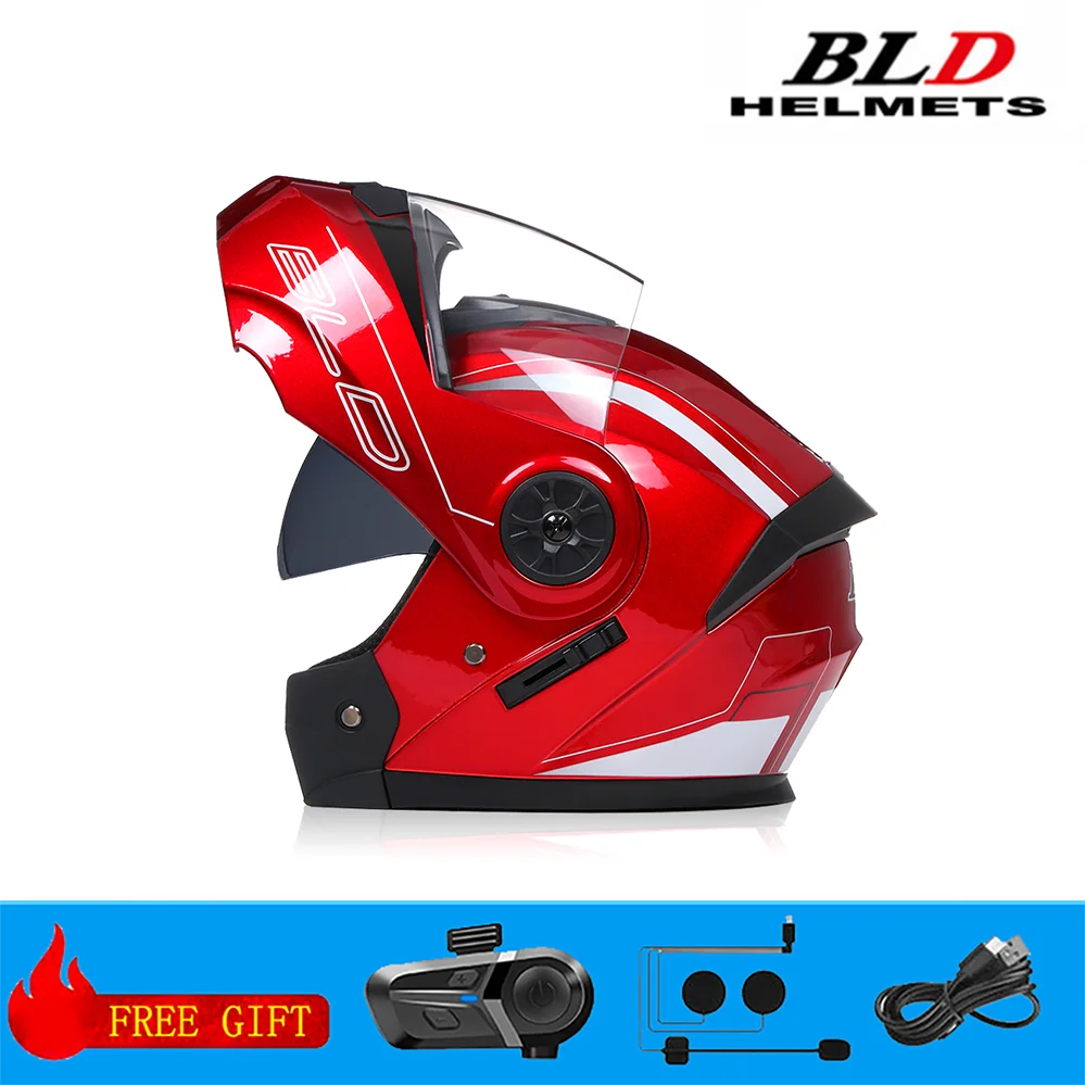 BLD Casque modulaire de moto rabattable Design intégral double visière antibuée léger durable matériau ABS Moto Racing Street