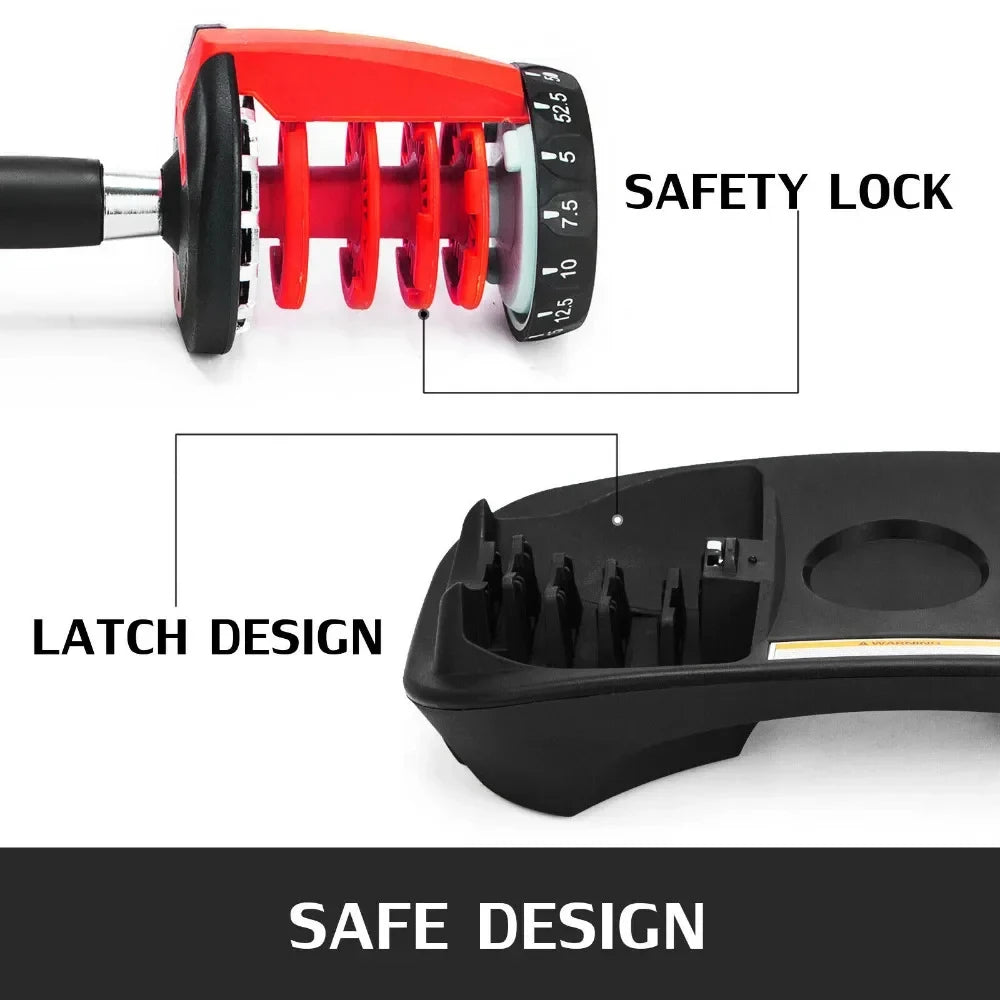 VEVOR Haltère réglable en acier 24/40KG 52.5/90LBS Fitness pour salle de sport à domicile, entraînement des bras et des muscles avec système QuickLock (rouge/noir)