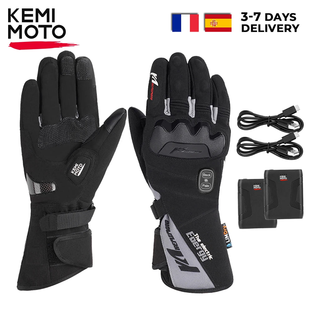 KEMIMOTO ski gants chauffants hiver gants chauffants pour motoneige chaud imperméable Rechargeable chauffage thermique Moto gants
