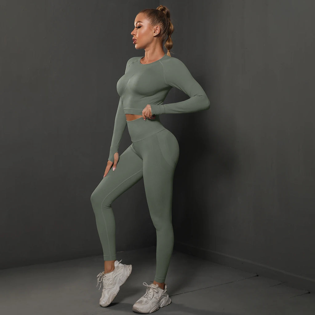 Ensemble de Yoga sans couture, haut court, Leggings taille haute, costumes pour femmes, vêtements d'entraînement de haute qualité, Fitness, ensemble deux pièces pour femmes