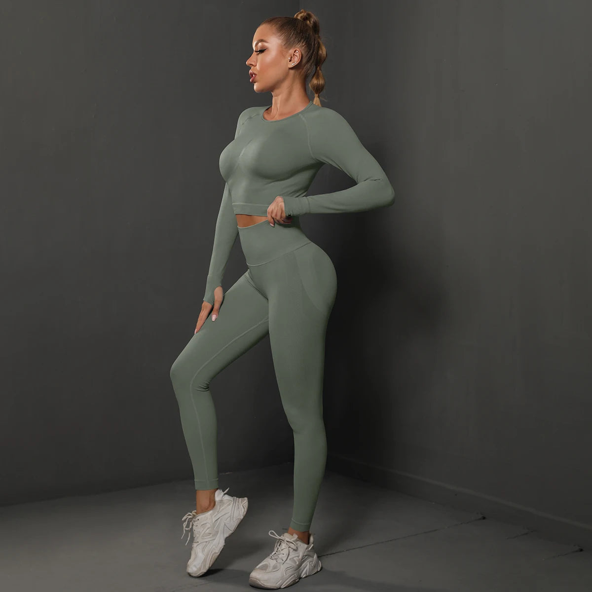 Ensemble de Yoga sans couture, haut court, Leggings taille haute, costumes pour femmes, vêtements d'entraînement de haute qualité, Fitness, ensemble deux pièces pour femmes