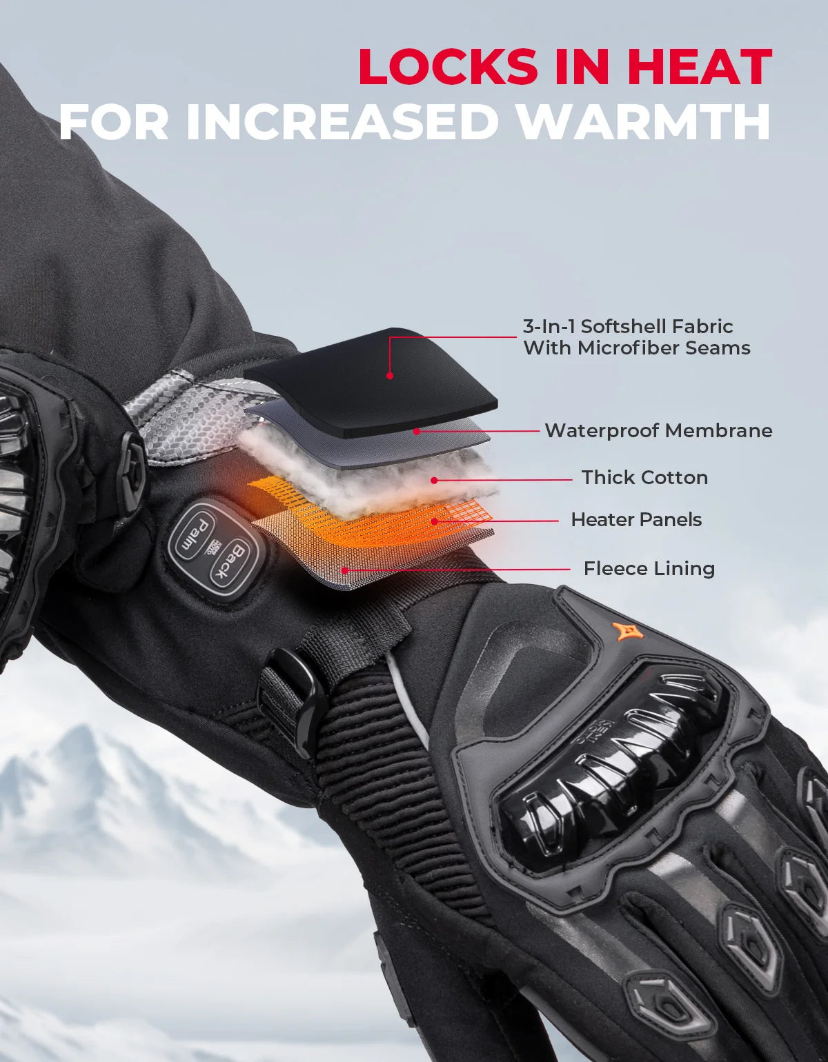 KEMIMOTO ski gants chauffants hiver gants chauffants pour motoneige chaud imperméable Rechargeable chauffage thermique Moto gants