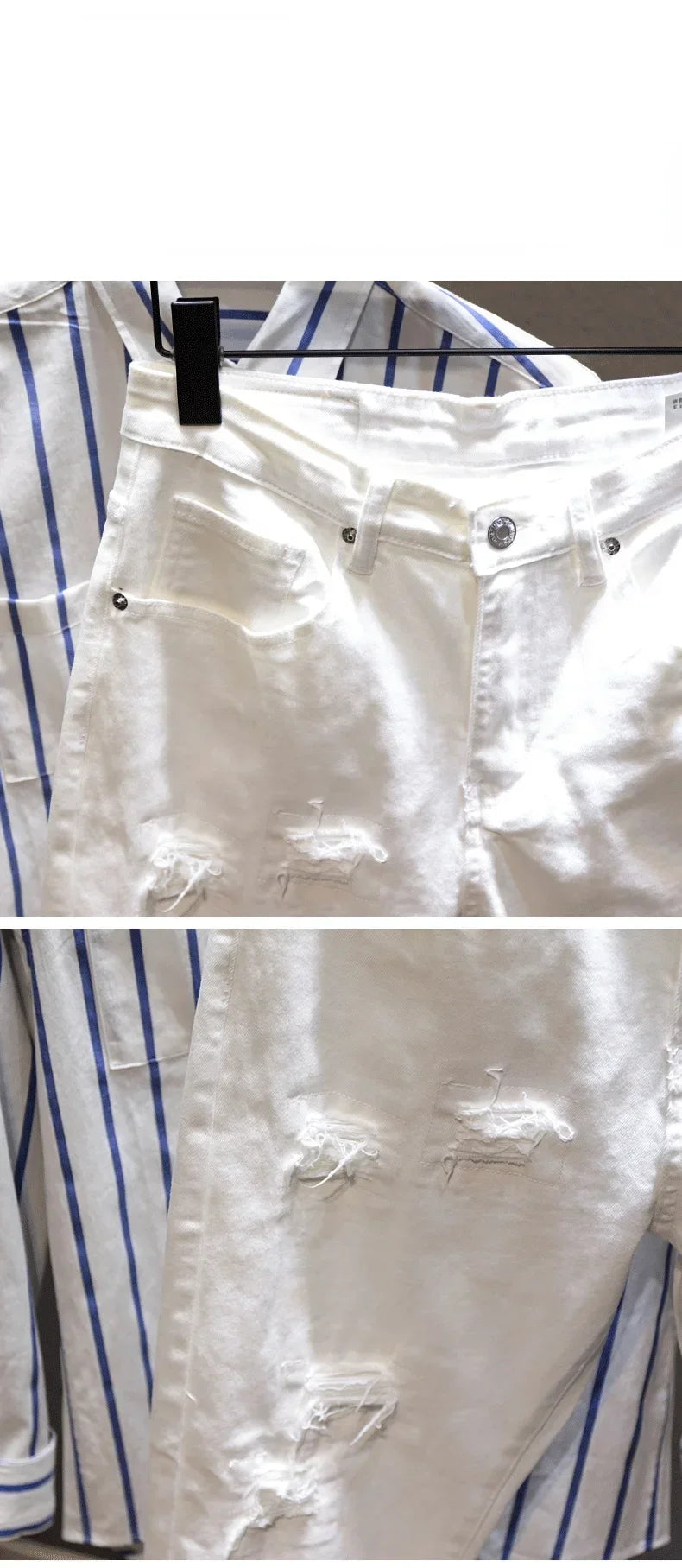 Jeans troués déchirés pour hommes, pantalons masculins blancs, streetwear confortable, denim, mode harem, tout match, commande, fjwear, nouveau