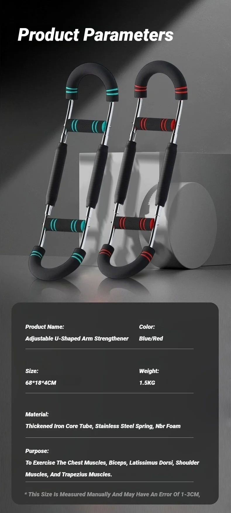 Exercice de bras réglable en forme de U avec poignée en mousse, barre d'entraînement à ressort, avant-bras, Triceps, extenseur de poitrine, équipement de Fitness Portable