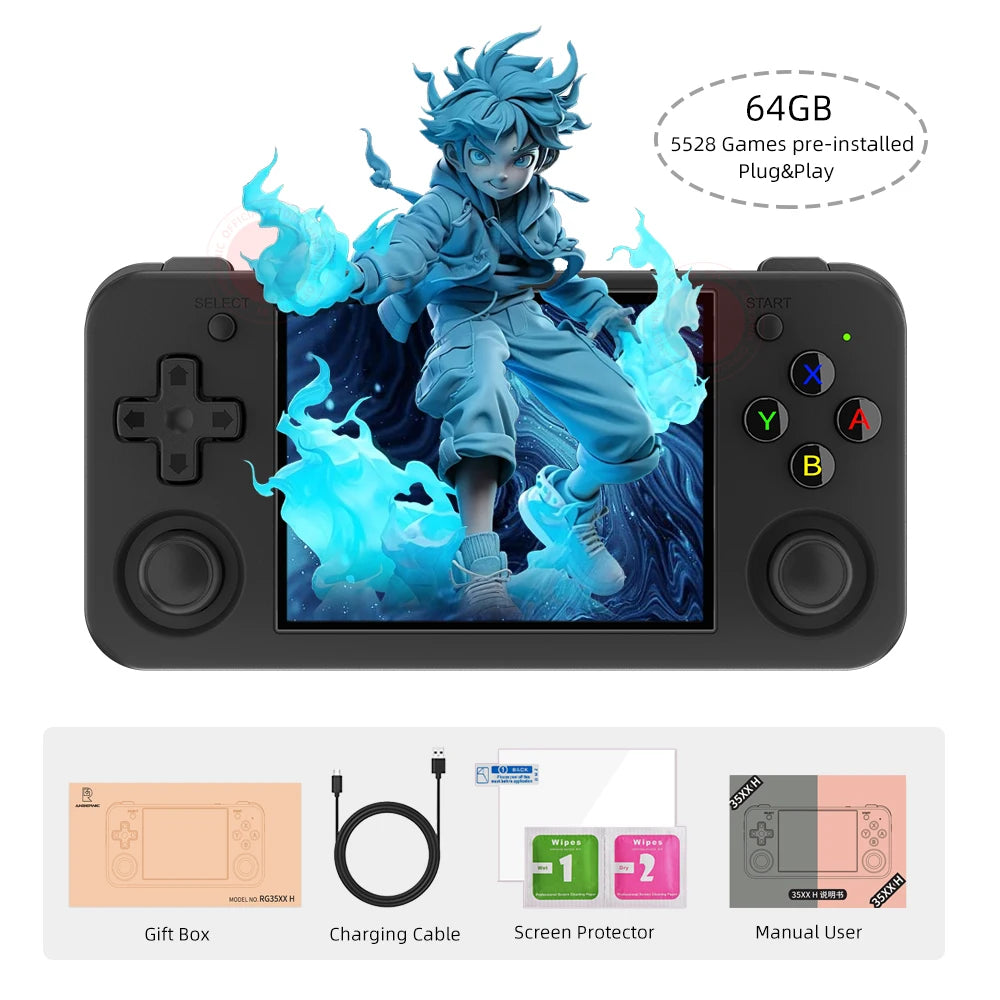 ANBERAlfred-Consoles portables RG35XX H pour jeux vidéo, lecteur de jeu rétro, écran IPS 3.5*640, 480 pouces, 3300 mAh, plus de 5000 jeux
