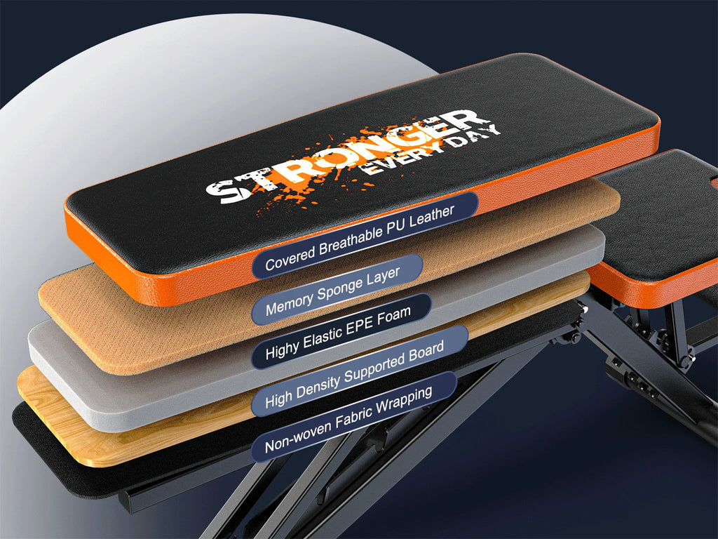 Banc de musculation pliable et réglable, banc d'entraînement multifonctionnel pour la maison avec une capacité de charge de 400 kg, banc incliné 4 en 1 (A200)