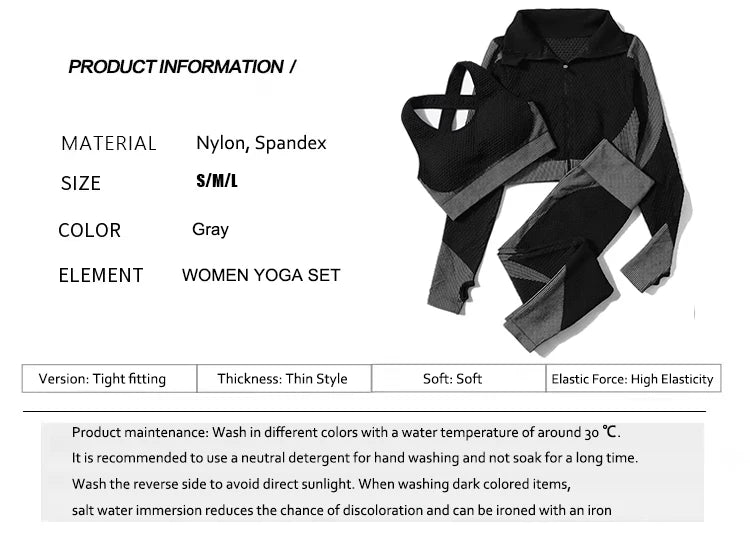 Leggings de yoga imbibés sans couture pour femmes, pantalons de yoga, vêtements avec fermeture éclair, haut court à manches longues, vêtements de fitness, ensemble de gymnastique sportive, 2 pièces, 3 pièces