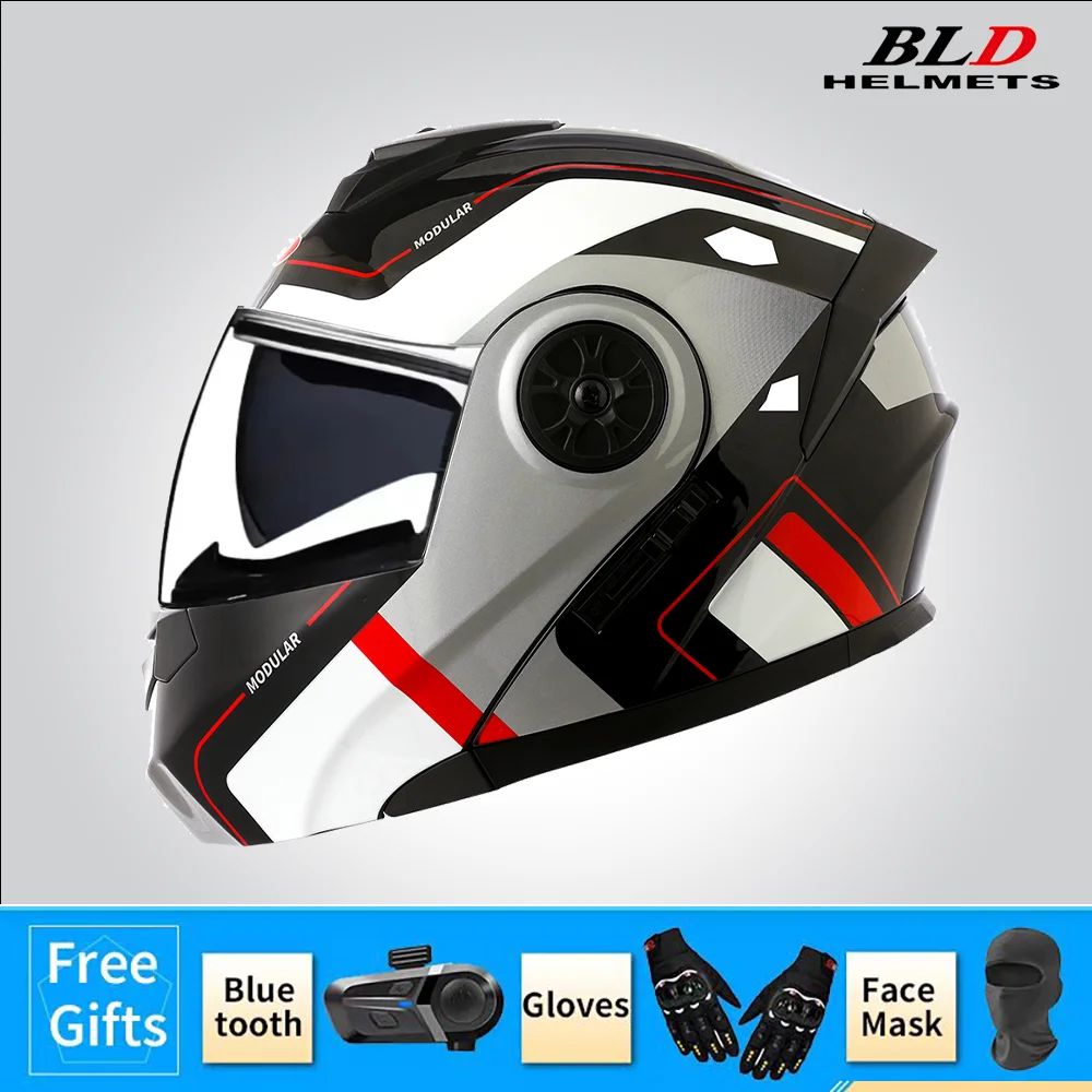 BLD Casque modulaire de moto rabattable Design intégral double visière antibuée léger durable matériau ABS Moto Racing Street