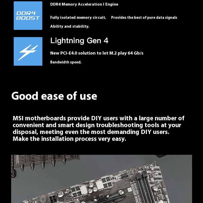 64GB PCI-E 4.0 1x PCI-E 4.0/3.0x16 emplacement USB3.2 bricolage ordinateur de jeu carte mère MSI B550M-A PRO AMD B550 AM4 DDR4-4600MHz (OC)
