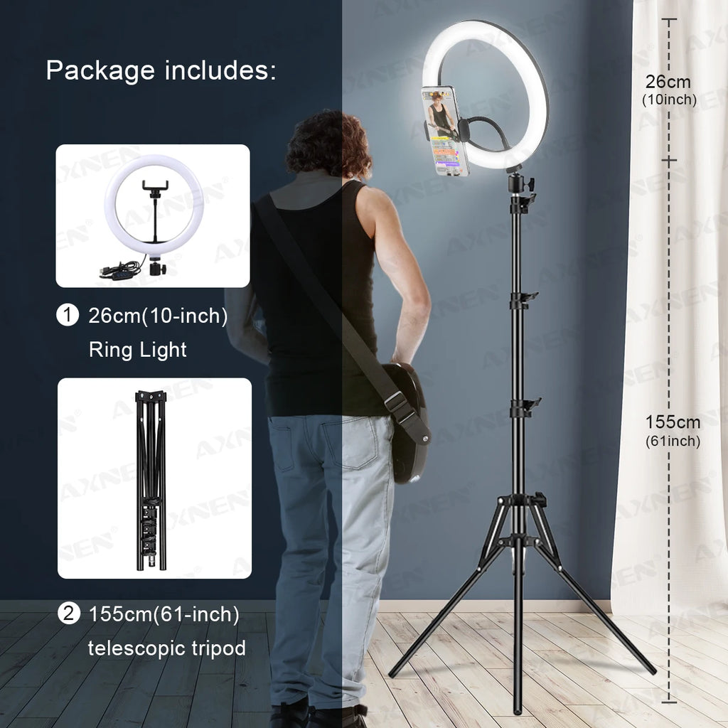 26 cm Photo Ringlight Led Selfie anneau lumière téléphone télécommande lampe photographie éclairage avec trépied support Youtube vidéo