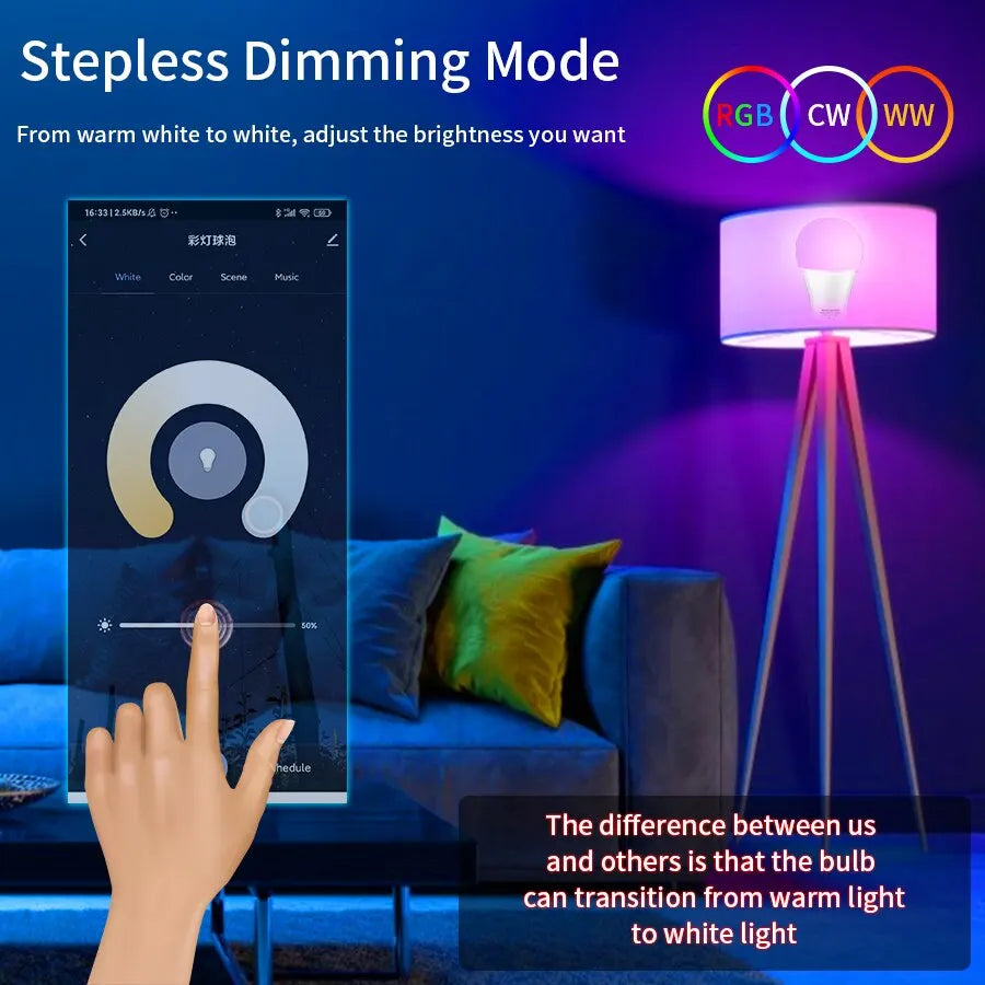 Ampoule LED WiFi intelligente E27 RGB, application Cozylife, ampoules à intensité variable, fonctionne avec Alexa Google Home, commande vocale, lampe LED magique