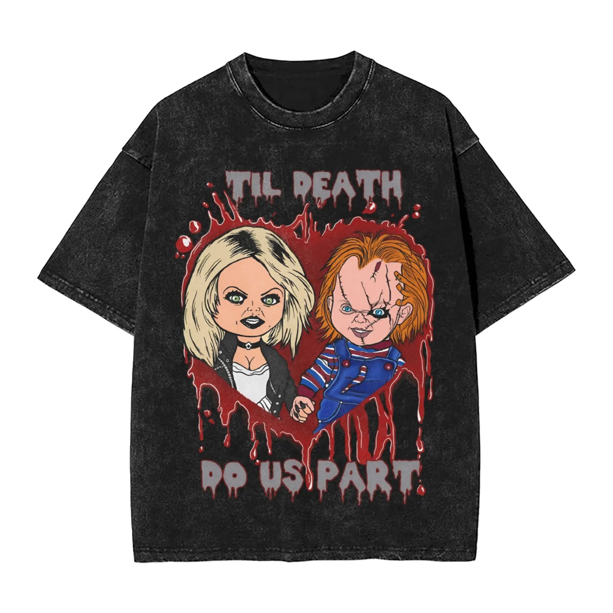 Childs Play Chucky et Tiffany objectifs de relation t-shirts pour hommes t-shirts délavés à manches courtes col rond T-Shirt 100% couverture en coton