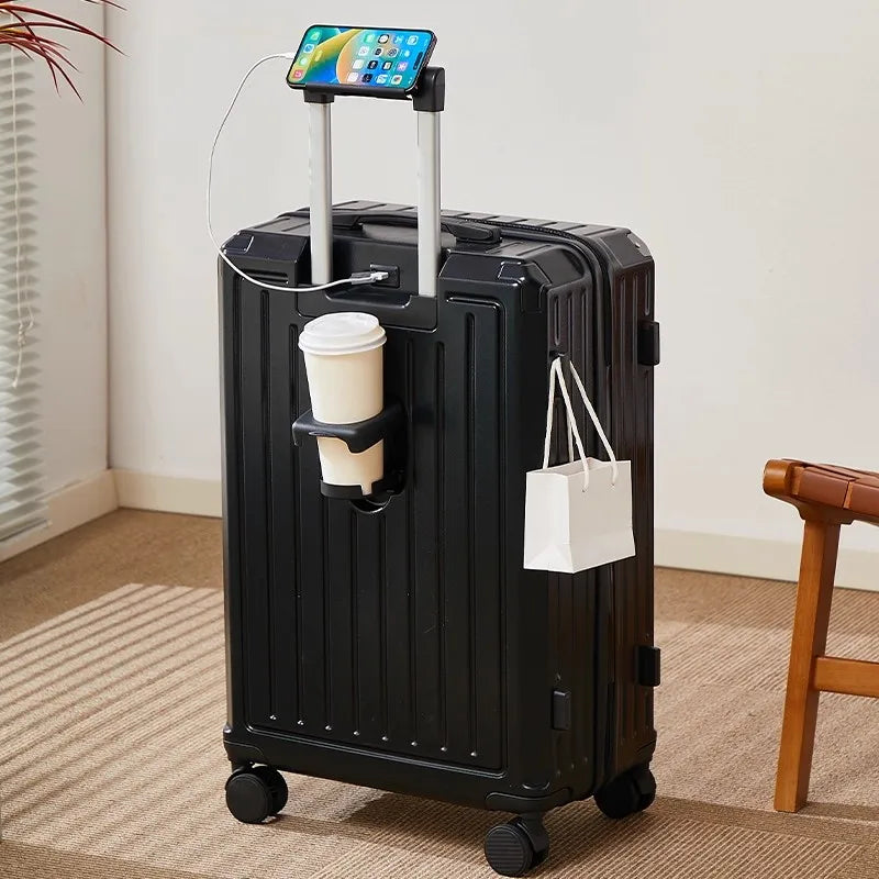 Bagage multifonctionnel pour femmes, valise d'embarquement 20 en voyage, mot de passe, boîte en cuir, roues silencieuses épaisses, nouvelle collection 2025