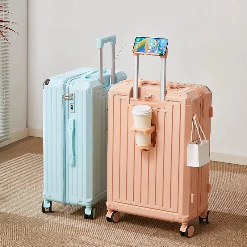 Bagage multifonctionnel pour femmes, valise d'embarquement 20 en voyage, mot de passe, boîte en cuir, roues silencieuses épaisses, nouvelle collection 2025