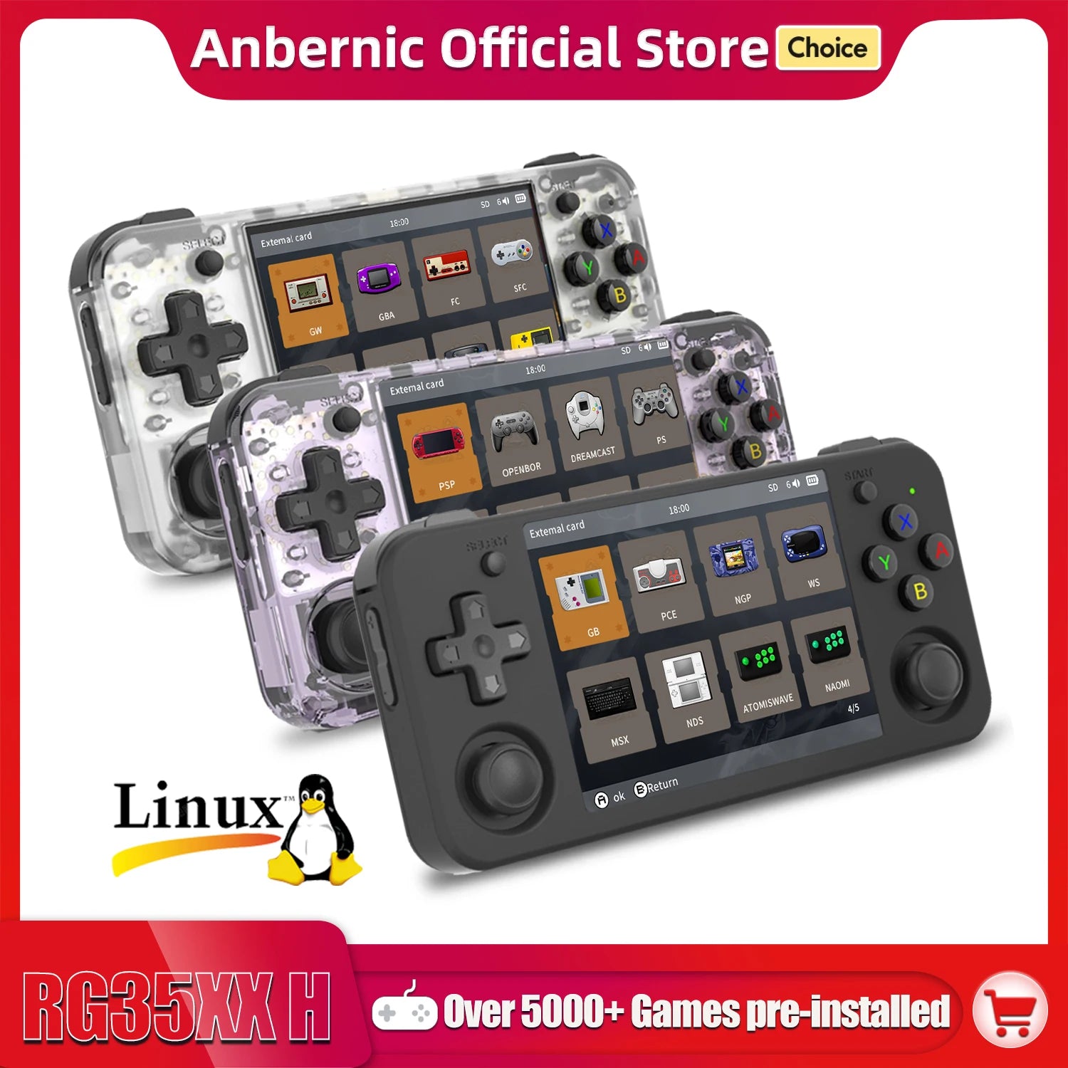 ANBERAlfred-Consoles portables RG35XX H pour jeux vidéo, lecteur de jeu rétro, écran IPS 3.5*640, 480 pouces, 3300 mAh, plus de 5000 jeux