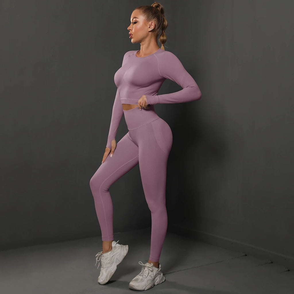Ensemble de Yoga sans couture, haut court, Leggings taille haute, costumes pour femmes, vêtements d'entraînement de haute qualité, Fitness, ensemble deux pièces pour femmes