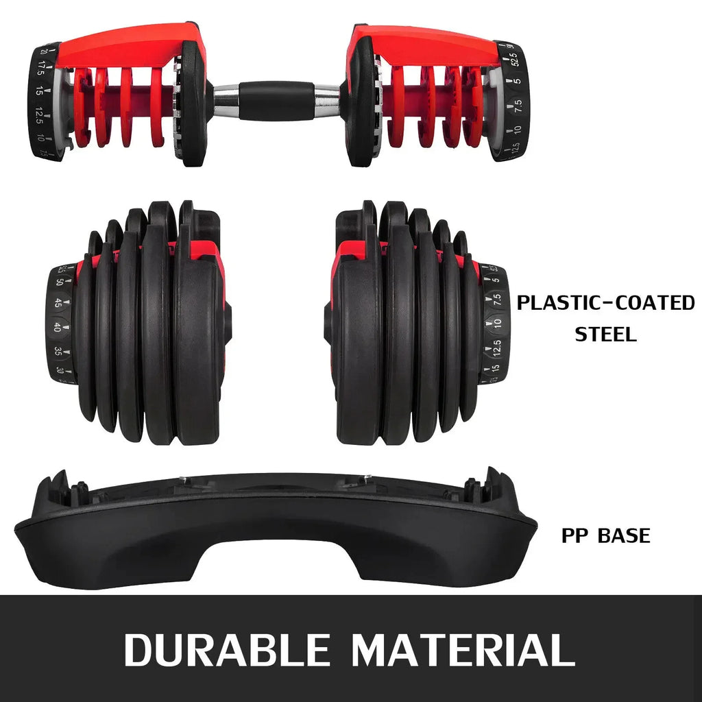 VEVOR Haltère réglable en acier 24/40KG 52.5/90LBS Fitness pour salle de sport à domicile, entraînement des bras et des muscles avec système QuickLock (rouge/noir)
