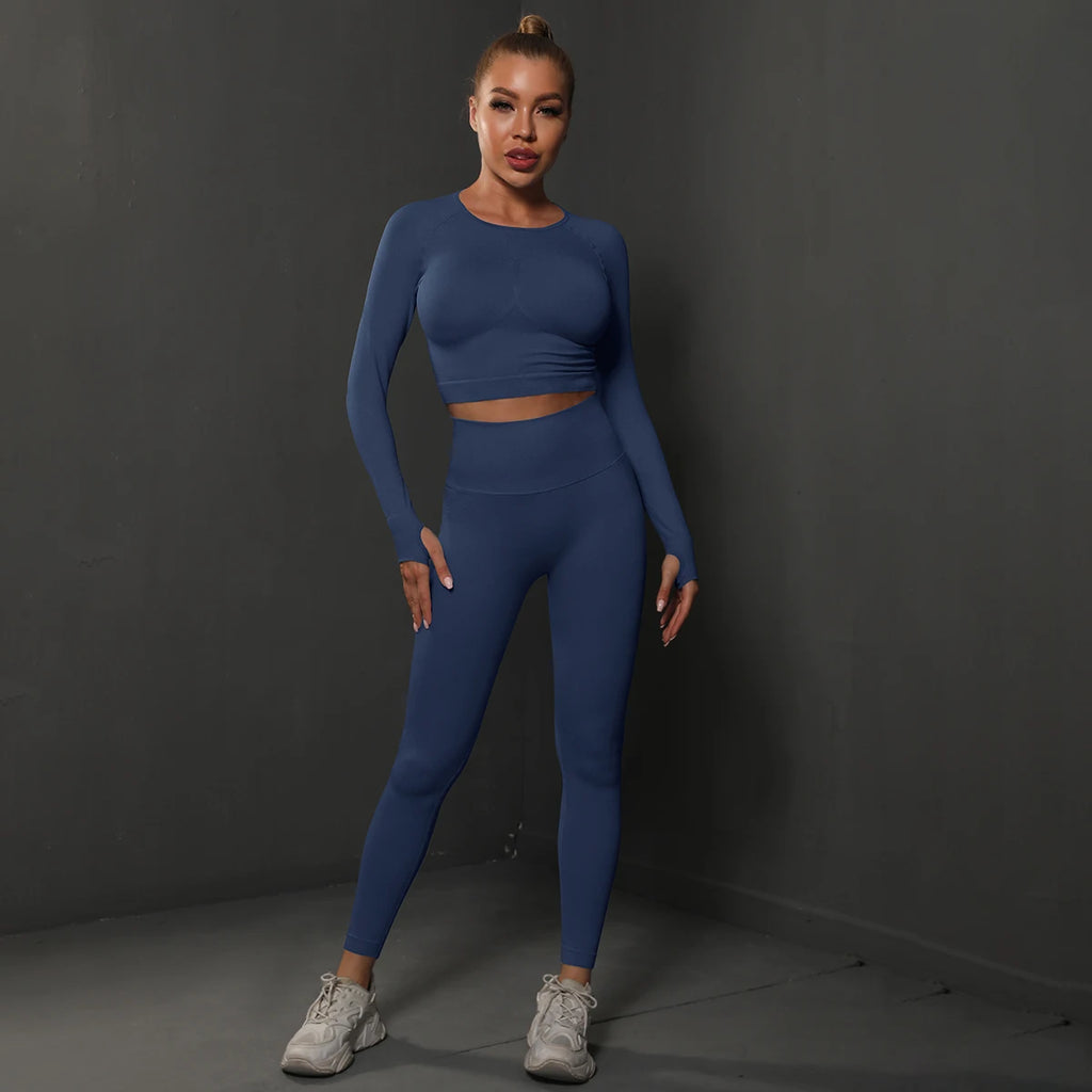 Ensemble de Yoga sans couture, haut court, Leggings taille haute, costumes pour femmes, vêtements d'entraînement de haute qualité, Fitness, ensemble deux pièces pour femmes