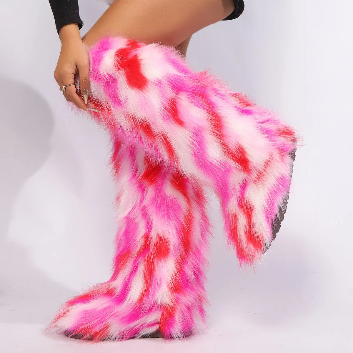 Bottes hautes au-dessus du genou pour femmes, fourrure de renard, bottes de neige en cachemire, bottes de jambe chaudes, l'offre elles coordonnantes, hiver, nouveau