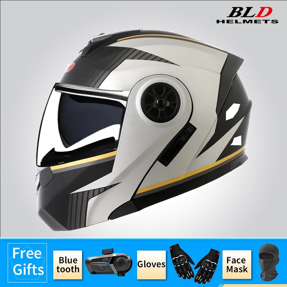 BLD Casque modulaire de moto rabattable Design intégral double visière antibuée léger durable matériau ABS Moto Racing Street
