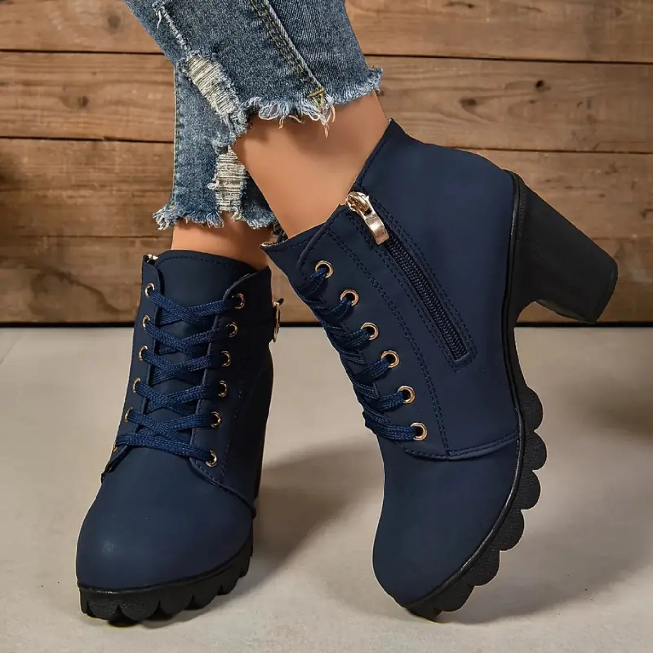 Bottes à lacets pour femmes, chaussures à talons hauts, bottes anti-aldes, mode extérieure, automne, hiver, haute qualité